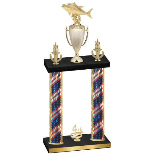 Double Flag USA Fourth Place Fishing Trophy