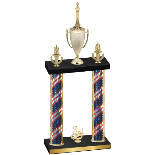Double Flag USA Third Place Chess Trophy