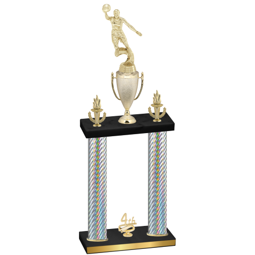Double Silver Carbon Fiber Fourth Place Basketball Trophy