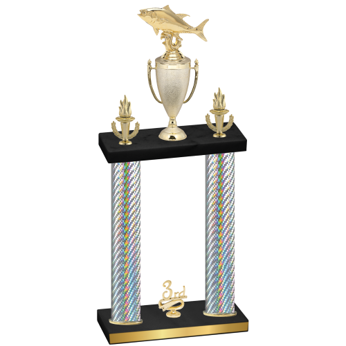 Double Silver Carbon Fiber Third Place Fishing Trophy