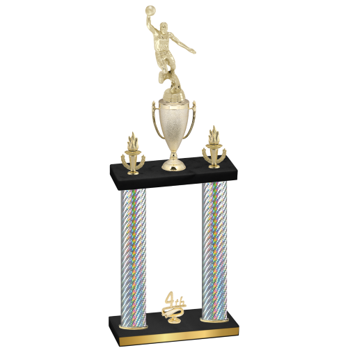 Double Silver Carbon Fiber Fourth Place Basketball Trophy