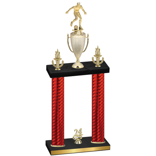 Double Red Carbon Fiber Year Soccer Trophy