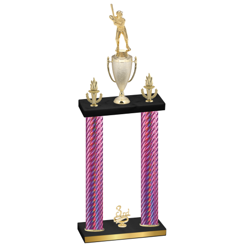 Double Pink Carbon Fiber Third Place Baseball Trophy