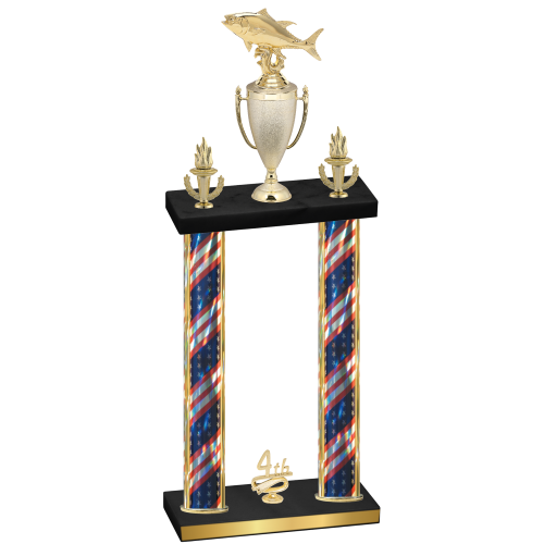 Double Flag USA Fourth Place Fishing Trophy