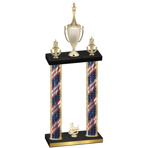 Double Flag USA Third Place Chess Trophy