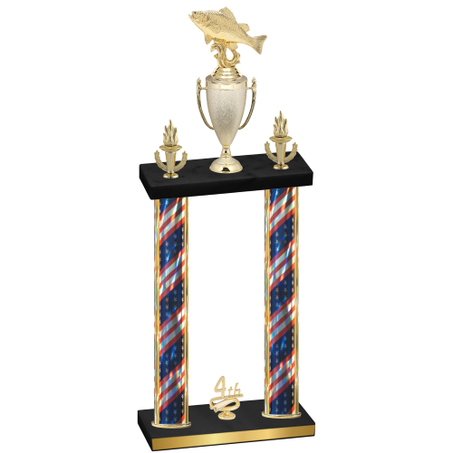 Double Flag USA Fourth Place Fishing Trophy