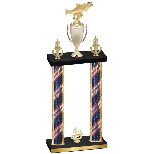 Double Flag USA Fourth Place Fishing Trophy