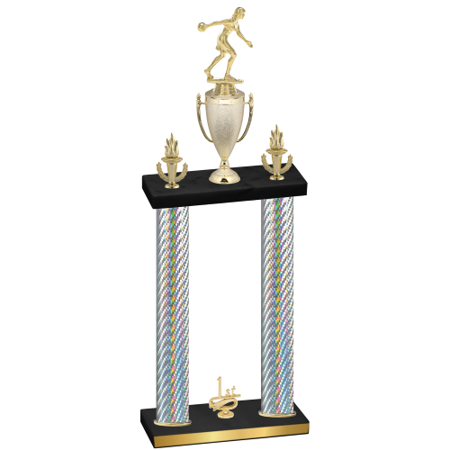 Double Silver Carbon Fiber First Place Bowling Trophy