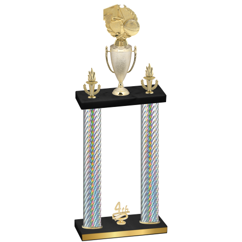 Double Silver Carbon Fiber Fourth Place Basketball Trophy