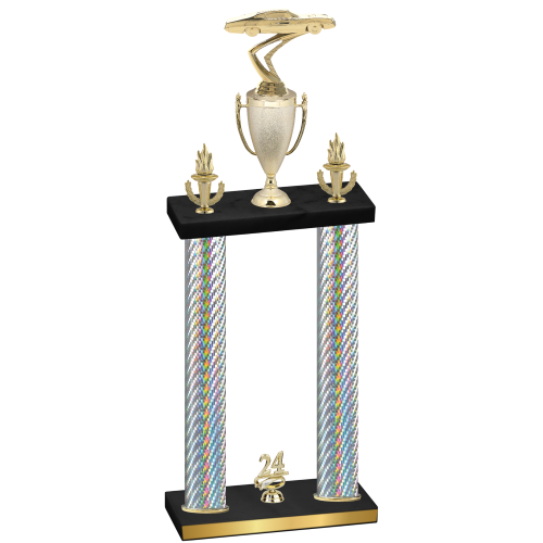 Double Silver Carbon Fiber Year Cars Trophy