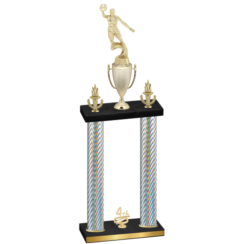 Double Silver Carbon Fiber Fourth Place Basketball Trophy
