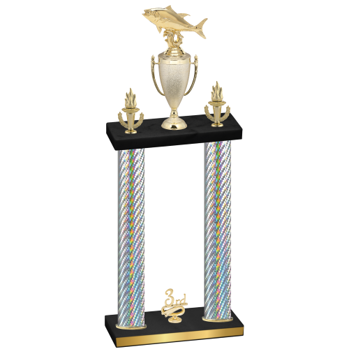 Double Silver Carbon Fiber Third Place Fishing Trophy