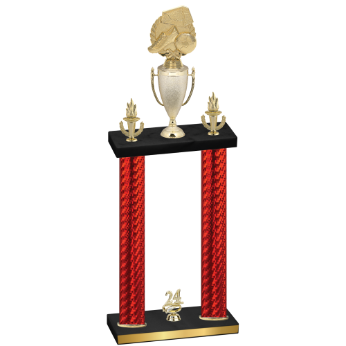 Double Red Carbon Fiber Year Soccer Trophy