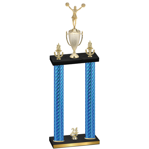 Double Blue Carbon Fiber Year Cheerleading Trophy