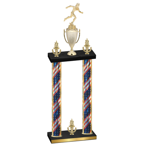 Double Flag USA Victory Running Trophy
