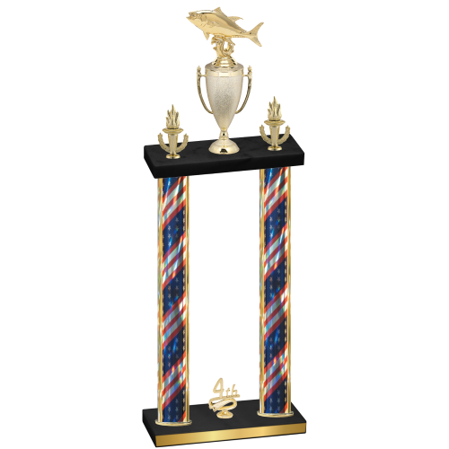 Double Flag USA Fourth Place Fishing Trophy