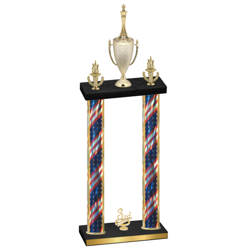 Double Flag USA Third Place Chess Trophy