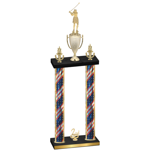 Double Flag USA Second Place Golf Trophy