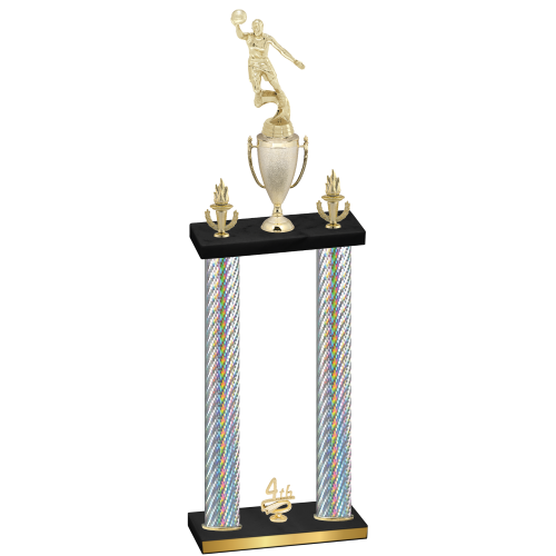 Double Silver Carbon Fiber Fourth Place Basketball Trophy