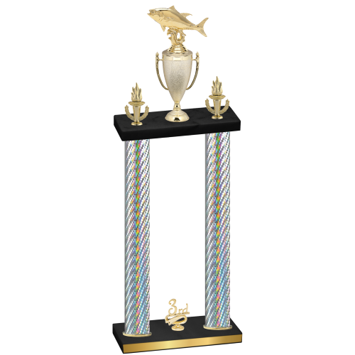 Double Silver Carbon Fiber Third Place Fishing Trophy