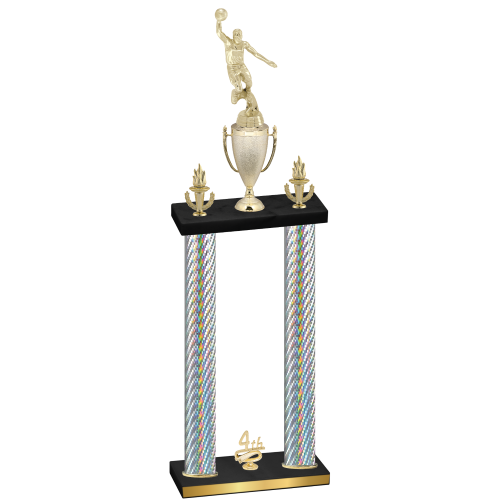 Double Silver Carbon Fiber Fourth Place Basketball Trophy