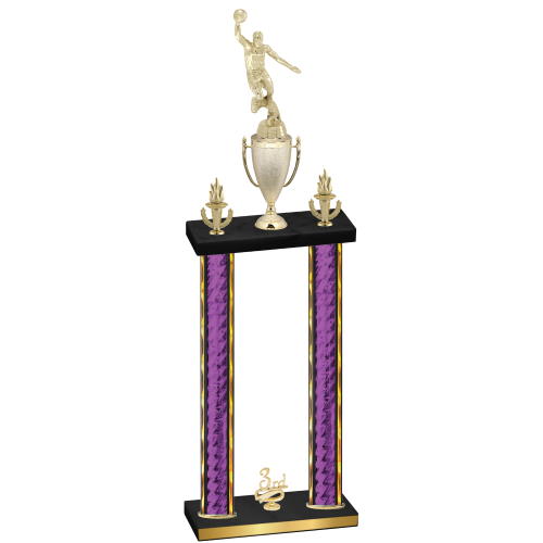 Double Purple Glacier Third Place Basketball Trophy
