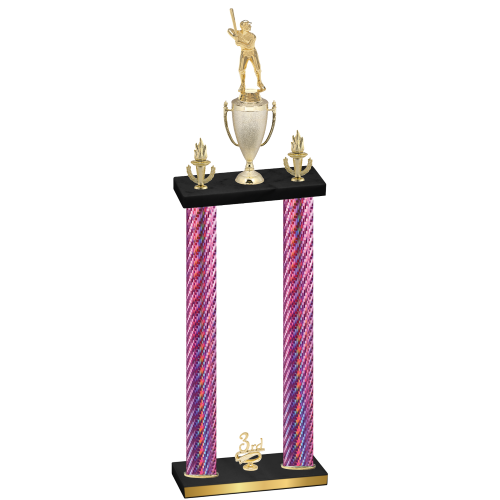 Double Pink Carbon Fiber Third Place Baseball Trophy