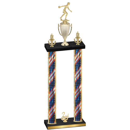 Double Flag USA Second Place Bowling Trophy