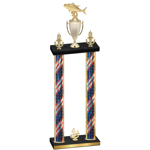 Double Flag USA Fourth Place Fishing Trophy