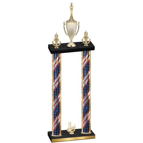 Double Flag USA Third Place Chess Trophy