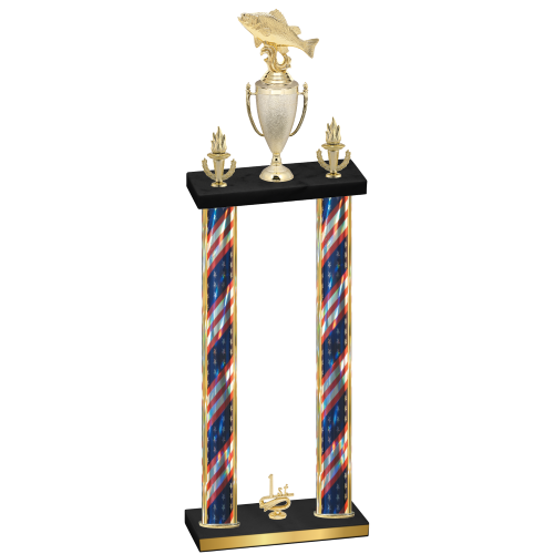 Double Flag USA First Place Fishing Trophy
