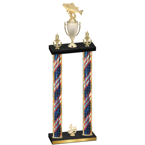 Double Flag USA Fourth Place Fishing Trophy