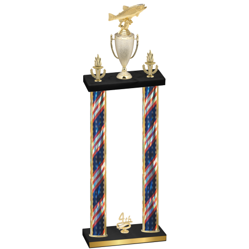 Double Flag USA Fourth Place Fishing Trophy