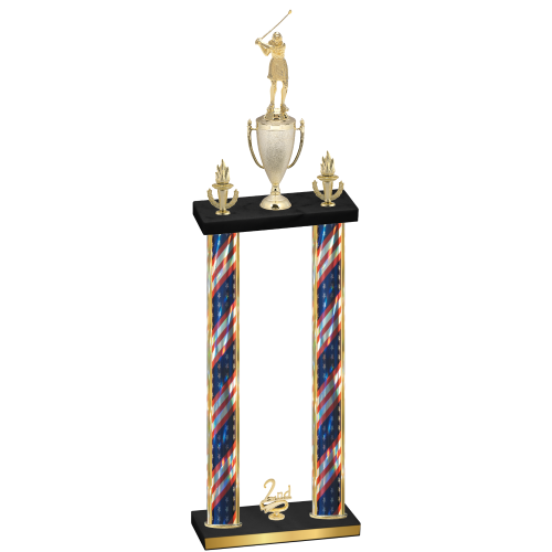 Double Flag USA Second Place Golf Trophy