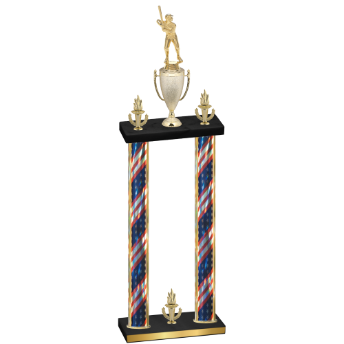 Double Flag USA Victory Baseball Trophy