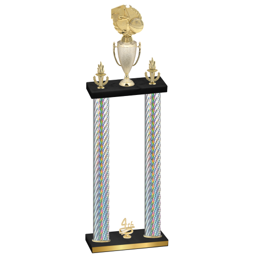Double Silver Carbon Fiber Fourth Place Basketball Trophy