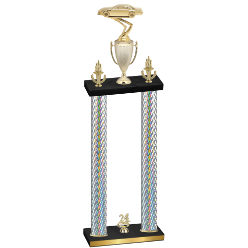 Double Silver Carbon Fiber Year Cars Trophy