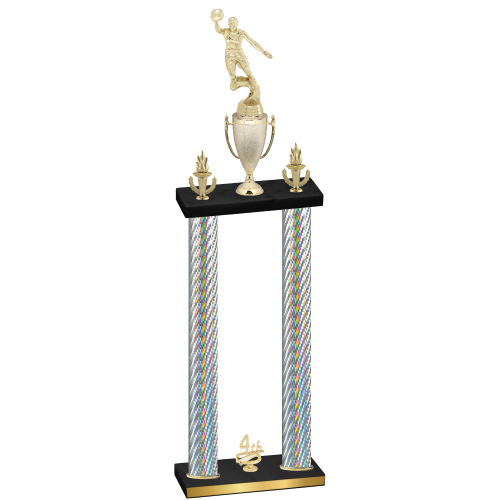 Double Silver Carbon Fiber Fourth Place Basketball Trophy