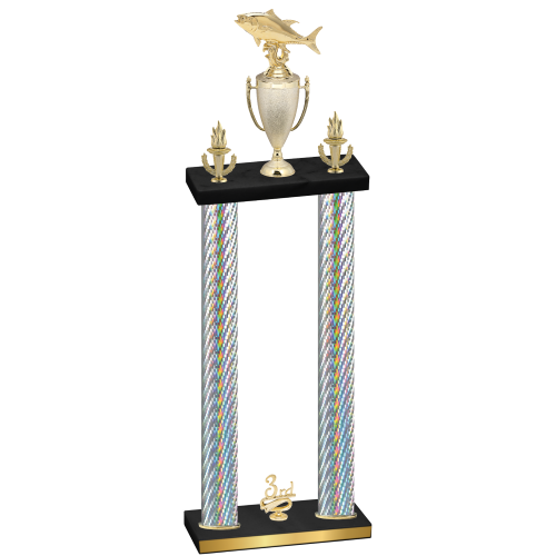 Double Silver Carbon Fiber Third Place Fishing Trophy
