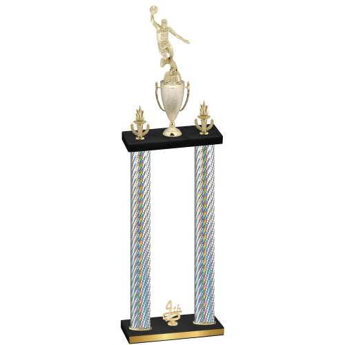 Double Silver Carbon Fiber Fourth Place Basketball Trophy