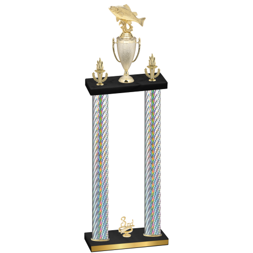 Double Silver Carbon Fiber Third Place Fishing Trophy