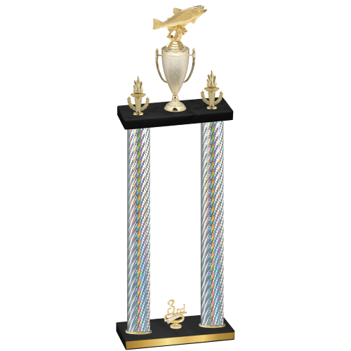 Double Silver Carbon Fiber Third Place Fishing Trophy