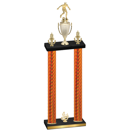 Double Orange Carbon Fiber Fourth Place Soccer Trophy