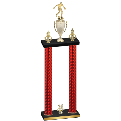 Double Red Carbon Fiber Year Soccer Trophy