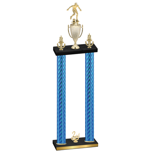 Double Blue Carbon Fiber Second Place Soccer Trophy