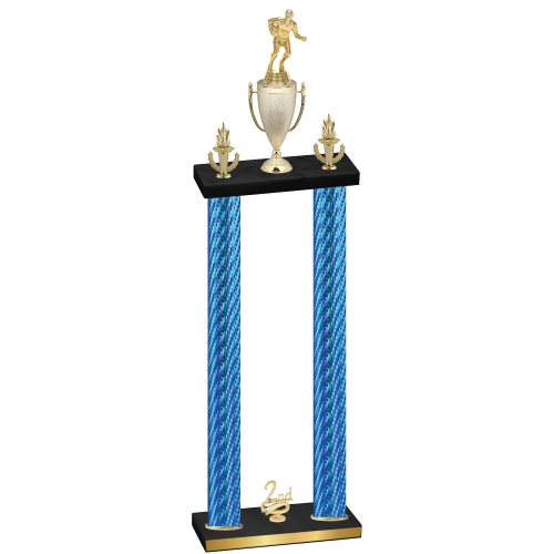 Double Blue Carbon Fiber Second Place Rugby Trophy