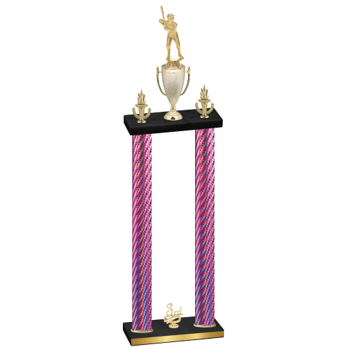 Double Pink Carbon Fiber Third Place Baseball Trophy