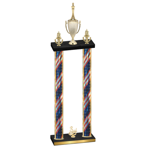 Double Flag USA Third Place Chess Trophy