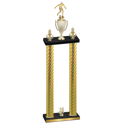 Double Gold Carbon Fiber Year Soccer Trophy