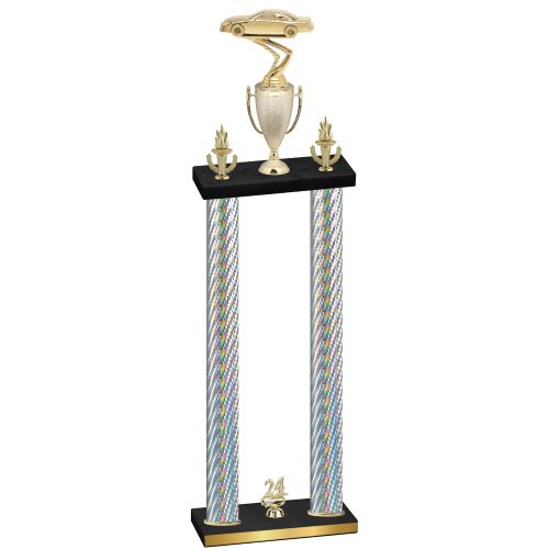 Double Silver Carbon Fiber Year Cars Trophy